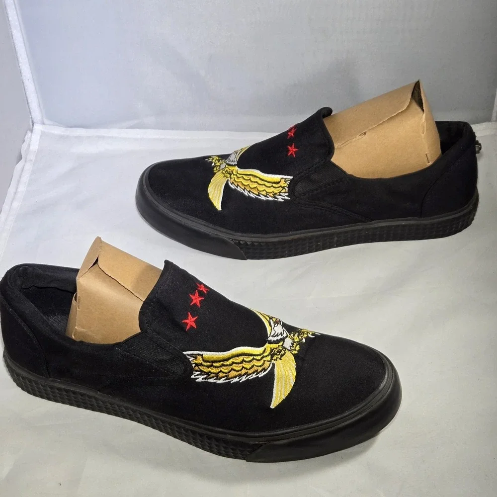 DIESEL Vansis Shoes Womens 9.5 Slip‎ On Black Eagle Embroidered Rare